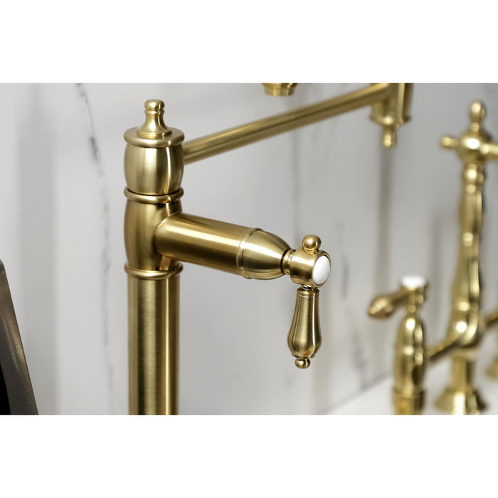 Kingston Heirloom KS3707BAL - Heirloom Two-Handle 1-Hole Deck Mount Pot Filler Faucet, Brushed Brass