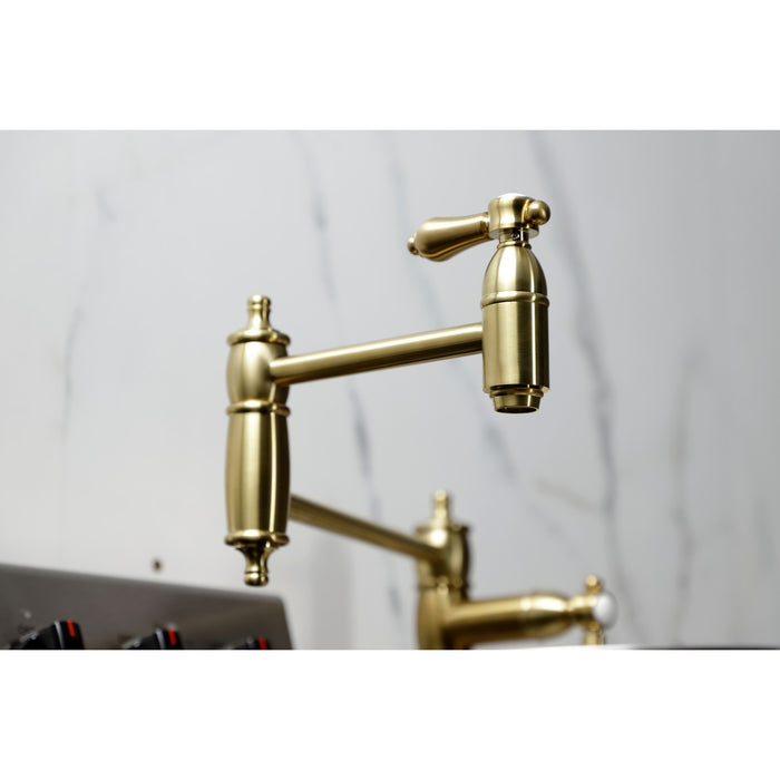 Kingston Heirloom KS3707BAL - Heirloom Two-Handle 1-Hole Deck Mount Pot Filler Faucet, Brushed Brass