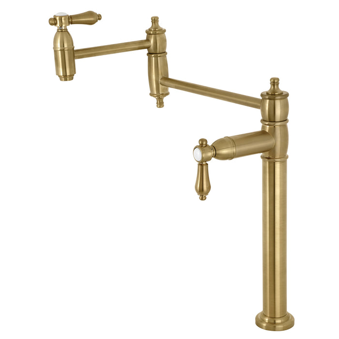Kingston Heirloom KS3707BAL - Heirloom Two-Handle 1-Hole Deck Mount Pot Filler Faucet, Brushed Brass
