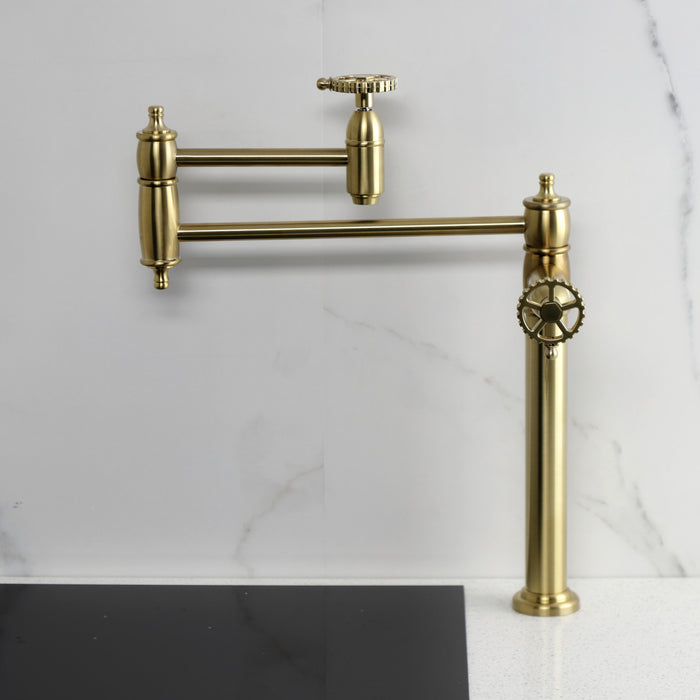 Kingston Tulare KS3707CG - Fuller Two-Handle 1-Hole Deck Mount Pot Filler Faucet, Brushed Brass
