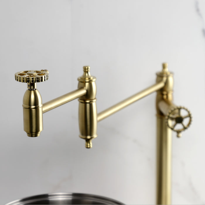Kingston Tulare KS3707CG - Fuller Two-Handle 1-Hole Deck Mount Pot Filler Faucet, Brushed Brass