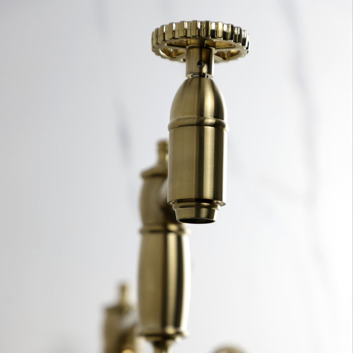 Kingston Tulare KS3707CG - Fuller Two-Handle 1-Hole Deck Mount Pot Filler Faucet, Brushed Brass