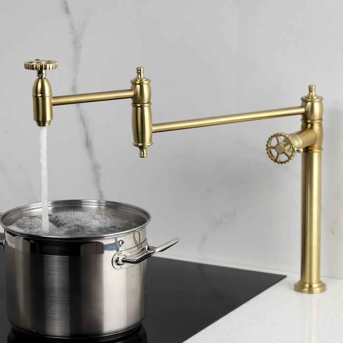 Kingston Tulare KS3707CG - Fuller Two-Handle 1-Hole Deck Mount Pot Filler Faucet, Brushed Brass