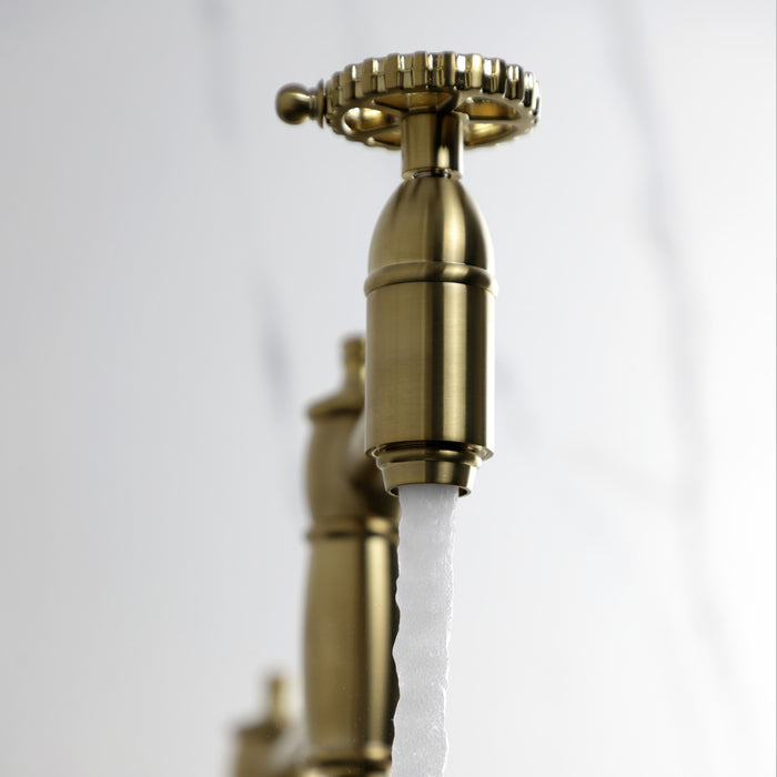 Kingston Tulare KS3707CG - Fuller Two-Handle 1-Hole Deck Mount Pot Filler Faucet, Brushed Brass