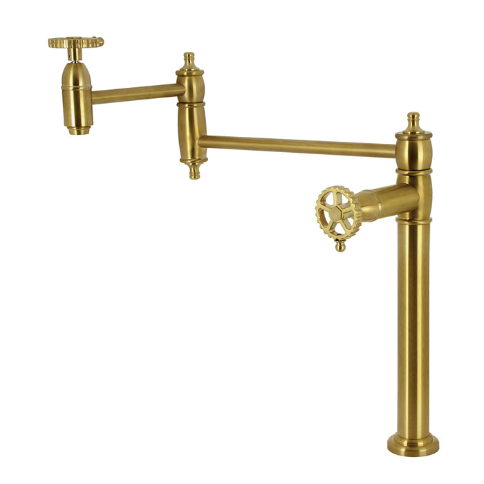 Kingston Tulare KS3707CG - Fuller Two-Handle 1-Hole Deck Mount Pot Filler Faucet, Brushed Brass