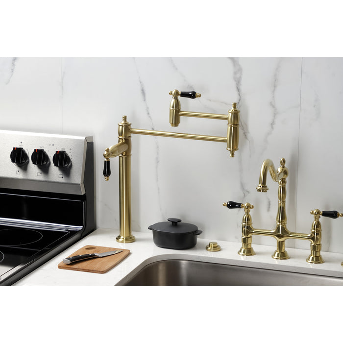 Kingston Heirloom KS3707PKL - Duchess Two-Handle 1-Hole Deck Mount Pot Filler Faucet, Brushed Brass