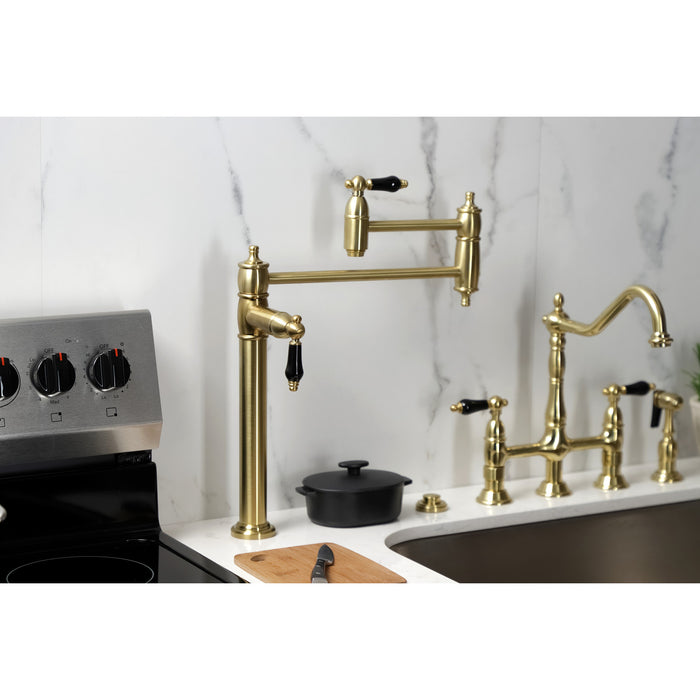 Kingston Heirloom KS3707PKL - Duchess Two-Handle 1-Hole Deck Mount Pot Filler Faucet, Brushed Brass