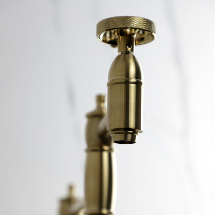 Kingston Tulare KS3707RKZ - Wendell Two-Handle 1-Hole Deck Mount Pot Filler Faucet with Knurled Handle, Brushed Brass