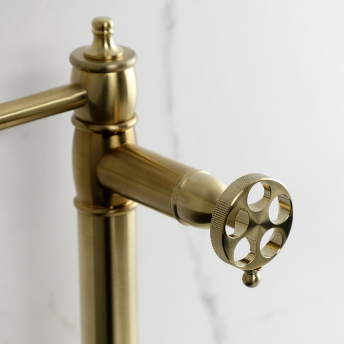 Wendell KS3707RKZ Two-Handle 1-Hole Deck Mount Pot Filler Faucet with Knurled Handle, Brushed Brass