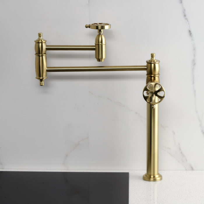 Kingston Tulare KS3707RX - Belknap Two-Handle 1-Hole Deck Mount Pot Filler Faucet, Brushed Brass