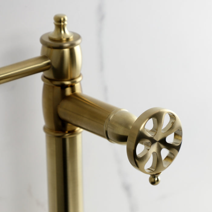 Kingston Tulare KS3707RX - Belknap Two-Handle 1-Hole Deck Mount Pot Filler Faucet, Brushed Brass
