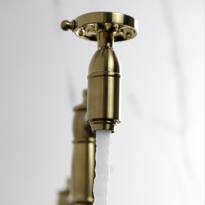 Kingston Tulare KS3707RX - Belknap Two-Handle 1-Hole Deck Mount Pot Filler Faucet, Brushed Brass