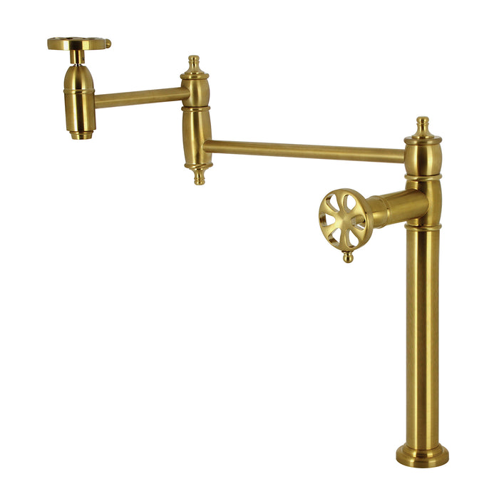 Kingston Tulare KS3707RX - Belknap Two-Handle 1-Hole Deck Mount Pot Filler Faucet, Brushed Brass