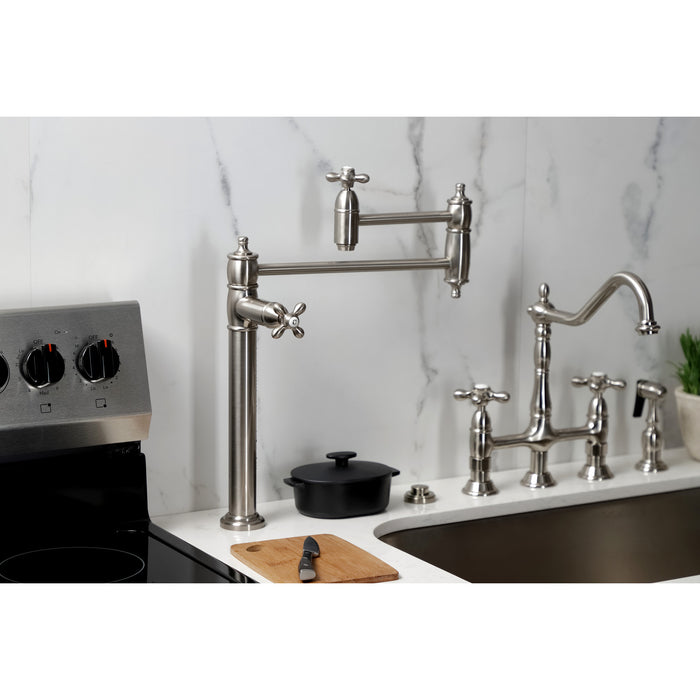 Kingston Heirloom KS3708AX - Restoration Two-Handle 1-Hole Deck Mount Pot Filler Faucet, Brushed Nickel