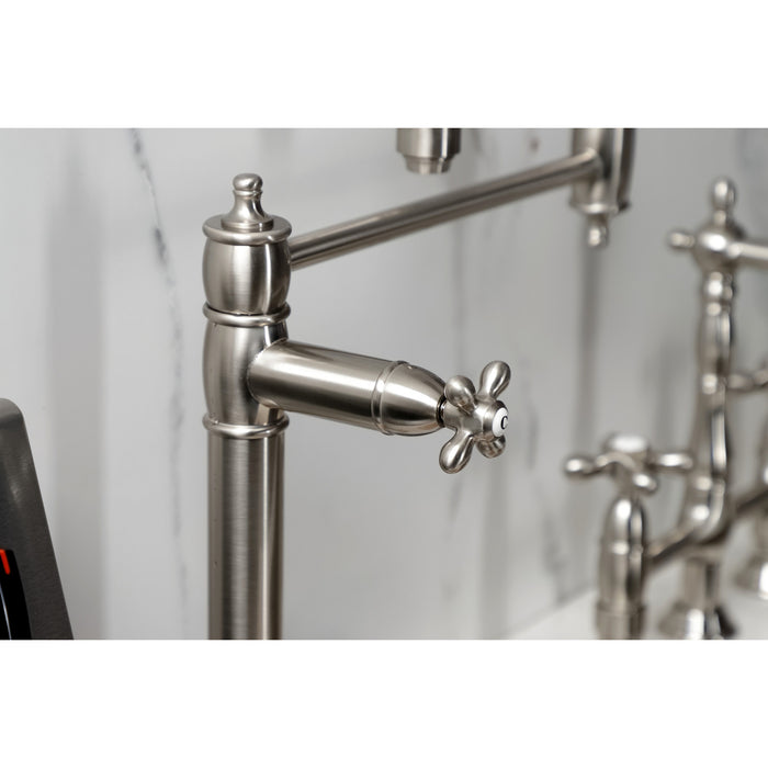 Kingston Heirloom KS3708AX - Restoration Two-Handle 1-Hole Deck Mount Pot Filler Faucet, Brushed Nickel