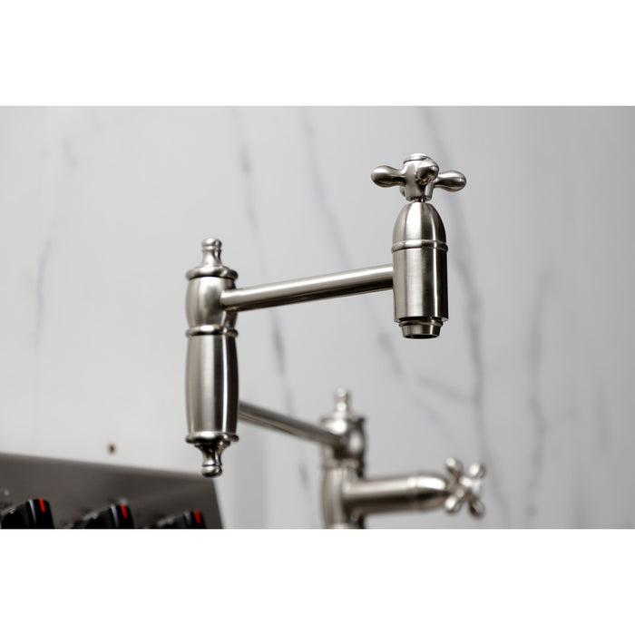 Kingston Heirloom KS3708AX - Restoration Two-Handle 1-Hole Deck Mount Pot Filler Faucet, Brushed Nickel