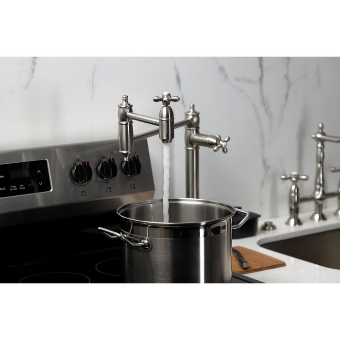Kingston Heirloom KS3708AX - Restoration Two-Handle 1-Hole Deck Mount Pot Filler Faucet, Brushed Nickel