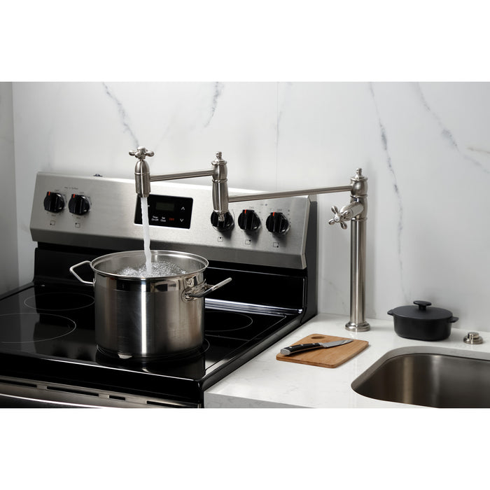 Kingston Heirloom KS3708AX - Restoration Two-Handle 1-Hole Deck Mount Pot Filler Faucet, Brushed Nickel