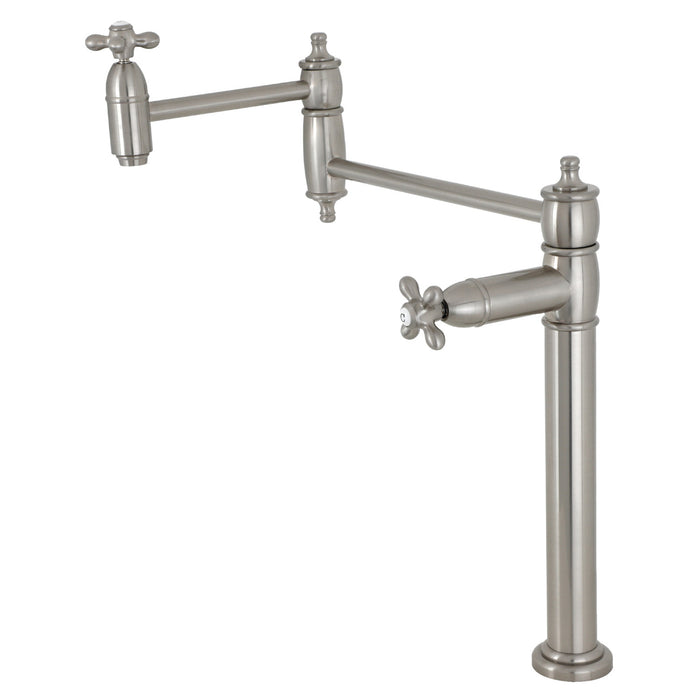 Kingston Heirloom KS3708AX - Restoration Two-Handle 1-Hole Deck Mount Pot Filler Faucet, Brushed Nickel