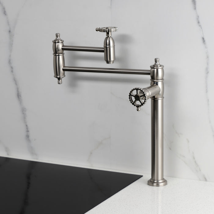 Kingston Tulare KS3708CG - Fuller Two-Handle 1-Hole Deck Mount Pot Filler Faucet, Brushed Nickel