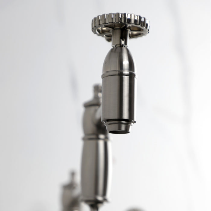 Kingston Tulare KS3708CG - Fuller Two-Handle 1-Hole Deck Mount Pot Filler Faucet, Brushed Nickel