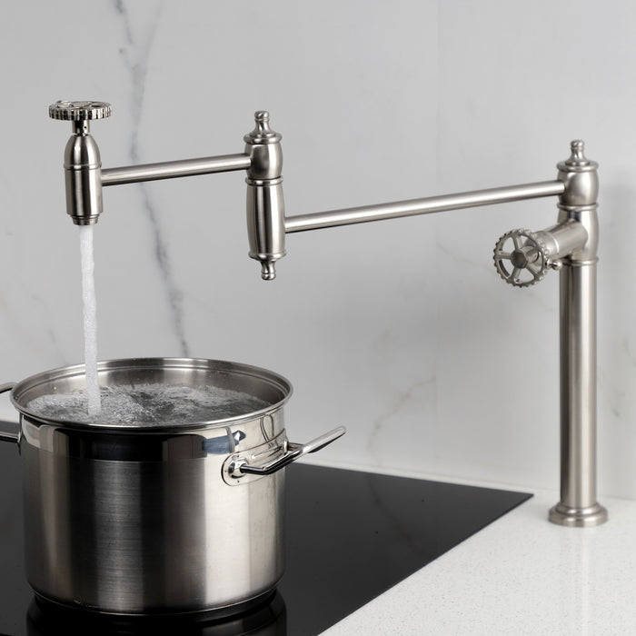Kingston Tulare KS3708CG - Fuller Two-Handle 1-Hole Deck Mount Pot Filler Faucet, Brushed Nickel