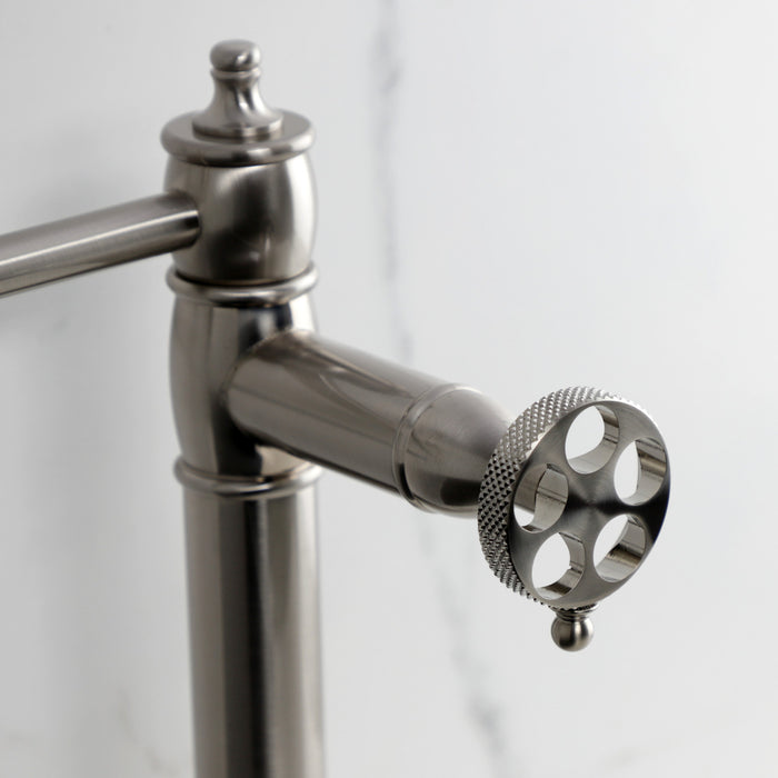 Kingston Tulare KS3708RKX - Webb Two-Handle 1-Hole Deck Mount Pot Filler Faucet with Knurled Handle, Brushed Nickel