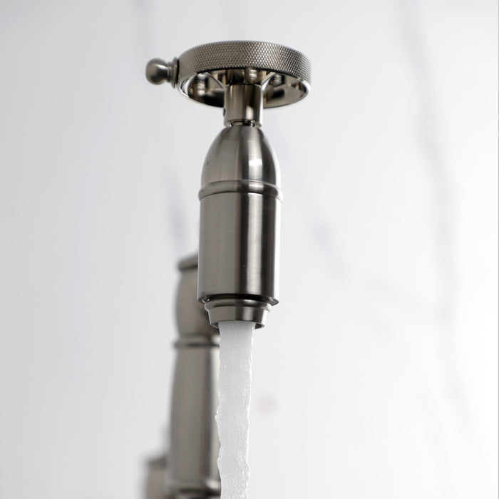 Kingston Tulare KS3708RKZ - Wendell Two-Handle 1-Hole Deck Mount Pot Filler Faucet with Knurled Handle, Brushed Nickel