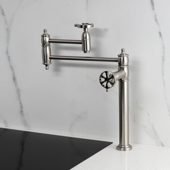 Kingston Tulare KS3708RX - Belknap Two-Handle 1-Hole Deck Mount Pot Filler Faucet, Brushed Nickel