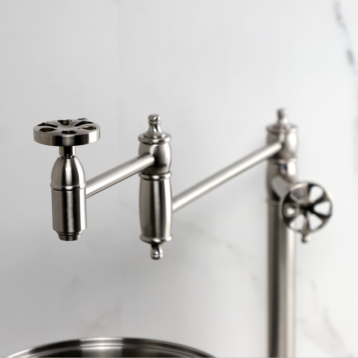 Kingston Tulare KS3708RX - Belknap Two-Handle 1-Hole Deck Mount Pot Filler Faucet, Brushed Nickel