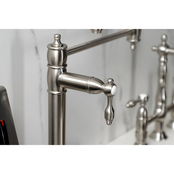 Kingston Heirloom KS3708TAL - Tudor Two-Handle 1-Hole Deck Mount Pot Filler Faucet, Brushed Nickel