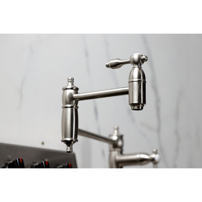 Kingston Heirloom KS3708TAL - Tudor Two-Handle 1-Hole Deck Mount Pot Filler Faucet, Brushed Nickel