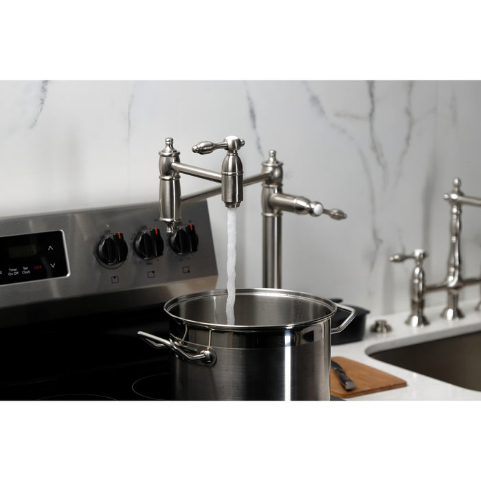 Kingston Heirloom KS3708TAL - Tudor Two-Handle 1-Hole Deck Mount Pot Filler Faucet, Brushed Nickel