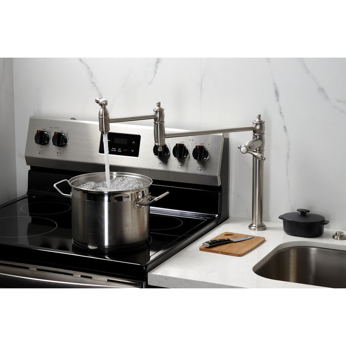 Kingston Heirloom KS3708TAL - Tudor Two-Handle 1-Hole Deck Mount Pot Filler Faucet, Brushed Nickel