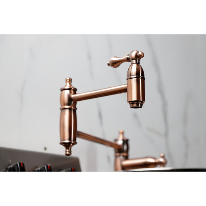 Kingston Heirloom KS370ALAC - Restoration Two-Handle 1-Hole Deck Mount Pot Filler Faucet, Antique Copper