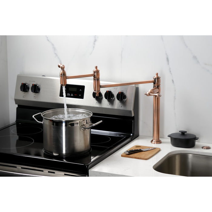 Kingston Heirloom KS370ALAC - Restoration Two-Handle 1-Hole Deck Mount Pot Filler Faucet, Antique Copper