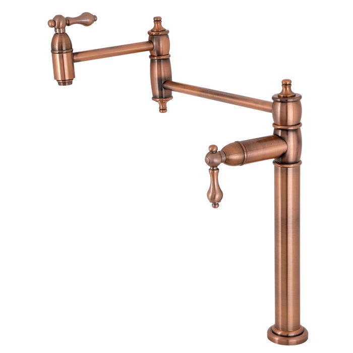 Kingston Heirloom KS370ALAC - Restoration Two-Handle 1-Hole Deck Mount Pot Filler Faucet, Antique Copper