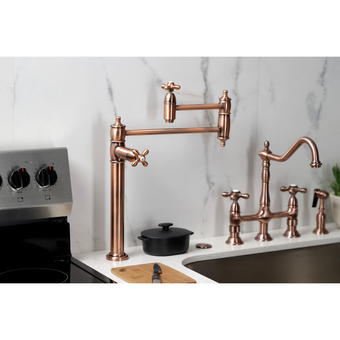 Kingston Heirloom KS370AXAC - Restoration Two-Handle 1-Hole Deck Mount Pot Filler Faucet, Antique Copper