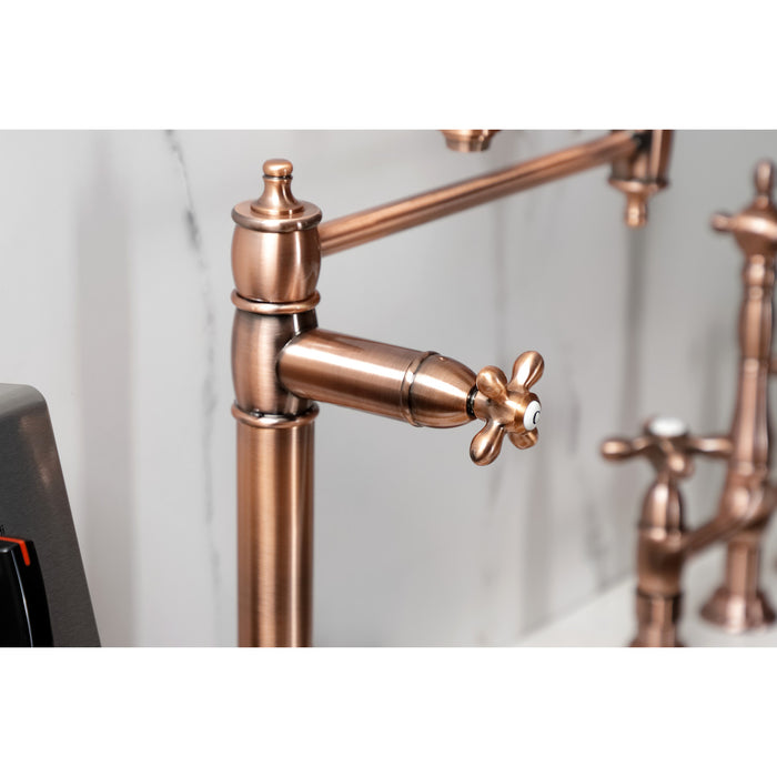 Kingston Heirloom KS370AXAC - Restoration Two-Handle 1-Hole Deck Mount Pot Filler Faucet, Antique Copper