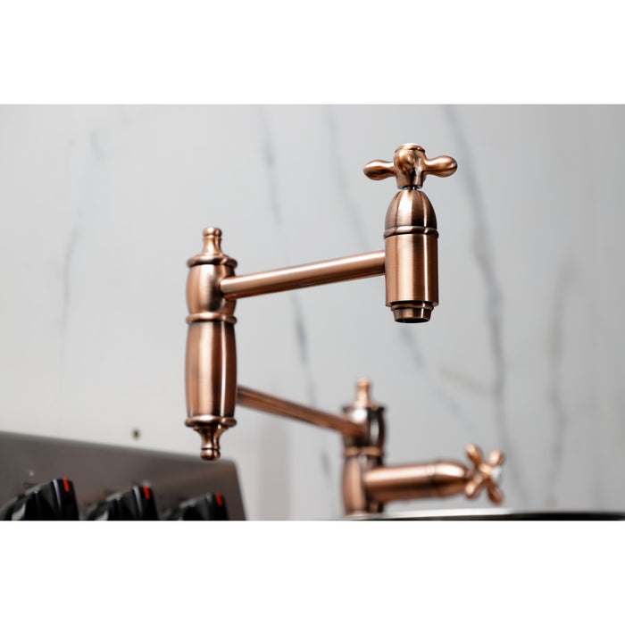Kingston Heirloom KS370AXAC - Restoration Two-Handle 1-Hole Deck Mount Pot Filler Faucet, Antique Copper