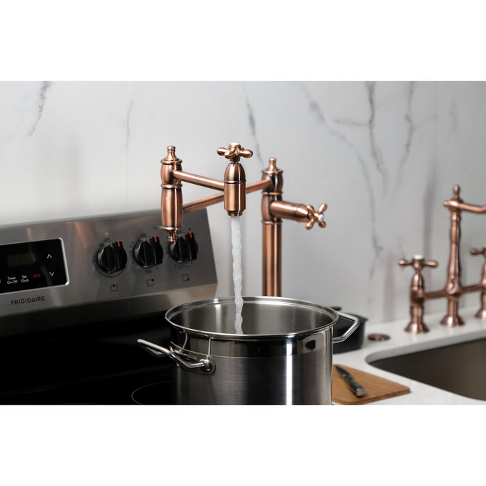 Kingston Heirloom KS370AXAC - Restoration Two-Handle 1-Hole Deck Mount Pot Filler Faucet, Antique Copper