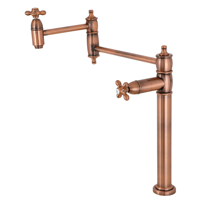 Kingston Heirloom KS370AXAC - Restoration Two-Handle 1-Hole Deck Mount Pot Filler Faucet, Antique Copper