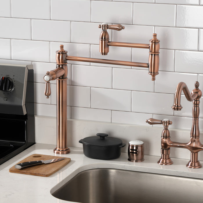Kingston Heirloom KS370BALAC - Heirloom Two-Handle 1-Hole Deck Mount Pot Filler Faucet, Antique Copper