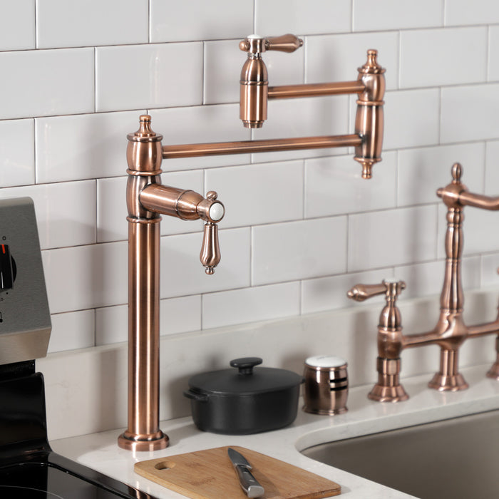 Kingston Heirloom KS370BALAC - Heirloom Two-Handle 1-Hole Deck Mount Pot Filler Faucet, Antique Copper