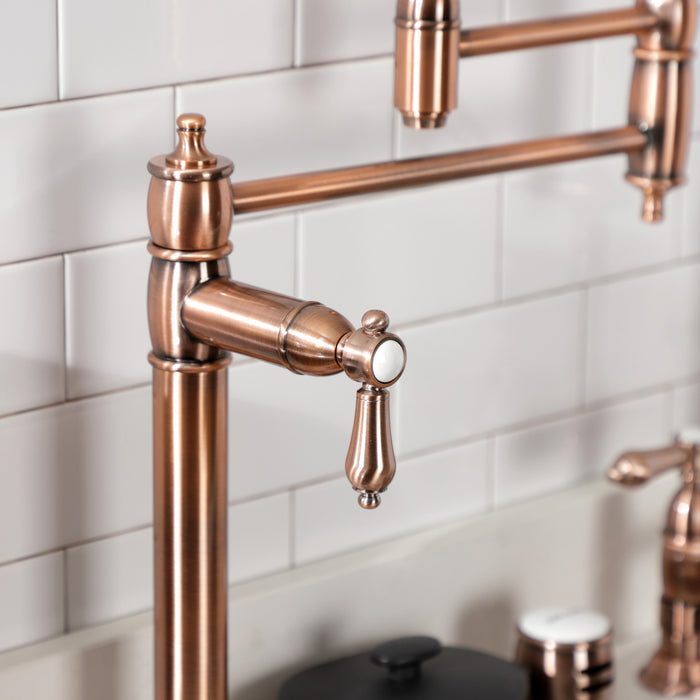 Kingston Heirloom KS370BALAC - Heirloom Two-Handle 1-Hole Deck Mount Pot Filler Faucet, Antique Copper