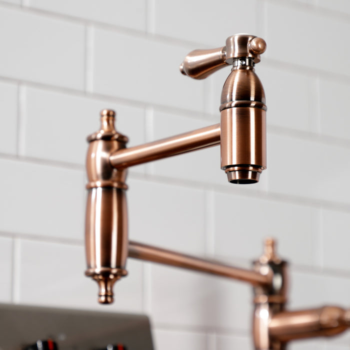 Kingston Heirloom KS370BALAC - Heirloom Two-Handle 1-Hole Deck Mount Pot Filler Faucet, Antique Copper