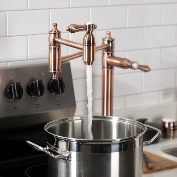 Kingston Heirloom KS370BALAC - Heirloom Two-Handle 1-Hole Deck Mount Pot Filler Faucet, Antique Copper