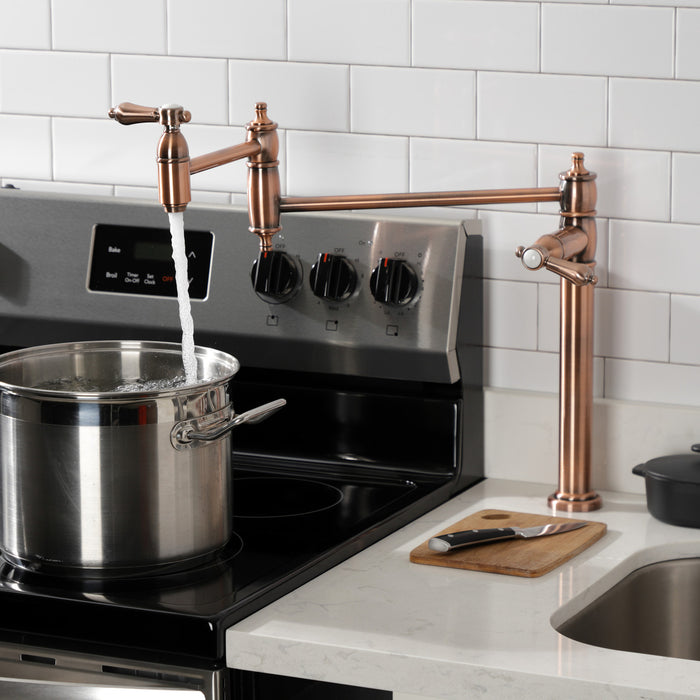 Kingston Heirloom KS370BALAC - Heirloom Two-Handle 1-Hole Deck Mount Pot Filler Faucet, Antique Copper
