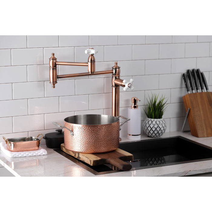 Kingston Heirloom KS370PXAC - Restoration Two-Handle 1-Hole Deck Mount Pot Filler Faucet, Antique Copper