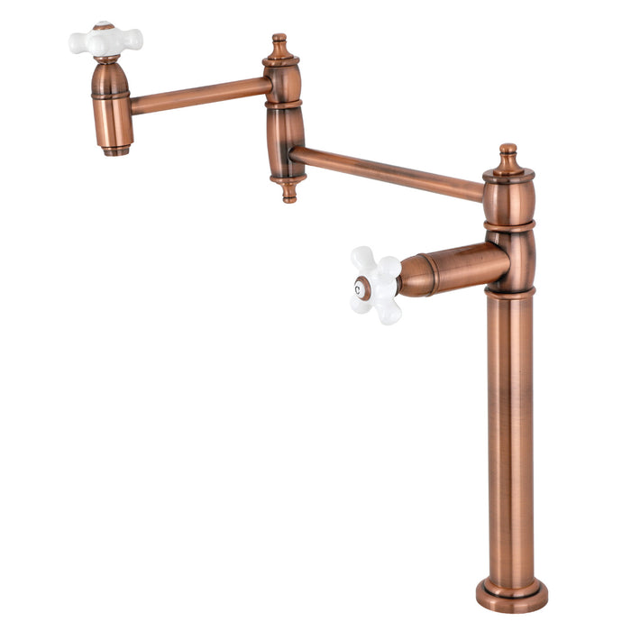 Kingston Heirloom KS370PXAC - Restoration Two-Handle 1-Hole Deck Mount Pot Filler Faucet, Antique Copper